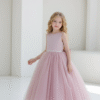 Vestido Infantil Louise Longo Rosé em Tule Elegante Festa Daminha Menina Premium Luxo