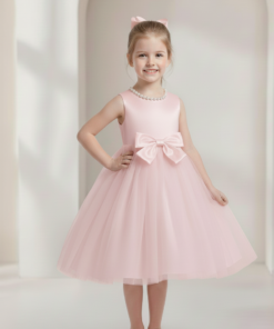 Alternative view of Vestido Infantil Zoe Rosa em Tule com Aplicação de Laço e Pérolas com Bolero em Cetim Elegante Infantil Menina Festa Daminha Premium Luxo