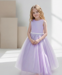Vestido Infantil Louise Longo Lilás em Tule Elegante Festa Daminha Menina Premium Luxo