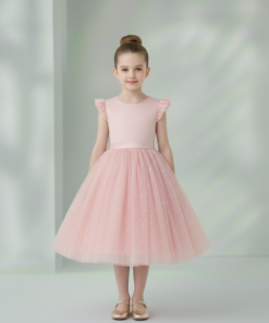 Vestido Infantil Melissa Rosa Bebê em Cetim e Tule com Costas em V e Laço Elegante Festa Daminha Menina Premium Luxo