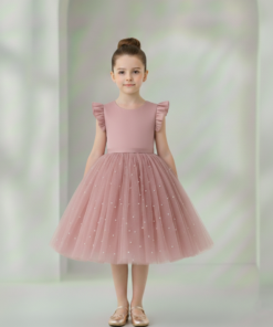 Vestido Infantil Melissa Rosé em Cetim e Tule com Costas em V e Laço Elegante Festa Daminha Menina Premium Luxo