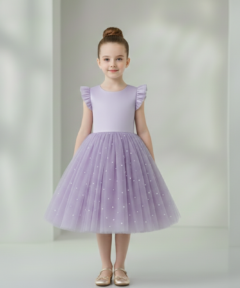 Vestido Infantil Melissa Lilás em Cetim e Tule com Costas em V e Laço Elegante Festa Daminha Menina Premium Luxo