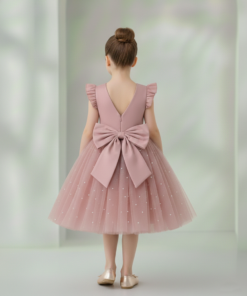 Alternative view of Vestido Infantil Melissa Rosé em Cetim e Tule com Costas em V e Laço Elegante Festa Daminha Menina Premium Luxo