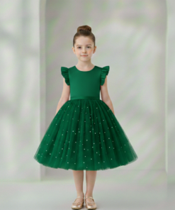 Vestido Infantil Melissa Verde em Cetim e Tule com Costas em V e Laço Elegante Festa Daminha Menina Premium Luxo