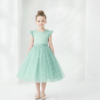 Vestido Infantil Melissa Verde Menta em Cetim e Tule com Costas em V e Laço Elegante Festa Daminha Menina Premium Luxo