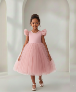 Vestido Infantil Naomi Rosé em Cetim e Tule Costas com Coração e Laço Elegante Festa Daminha Menina Premium Luxo