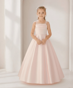 Vestido Infantil Serena Longo Rosa em Cetim de Alcinha com Nó e Laço Festa Daminha Menina Premium Luxo