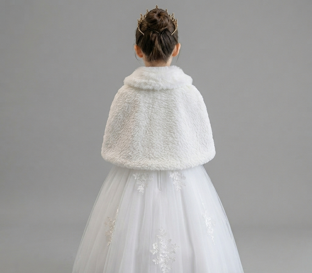 Chale Estola Casaco Infantil Branco de Pelúcia Batizado Casamento Festas - Imagem 4