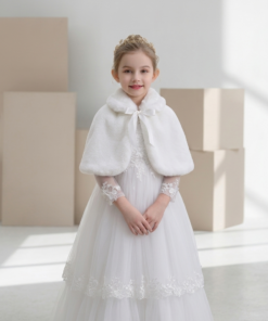 Chale Estola Casaco Infantil Branco de Pelúcia Batizado Casamento Festas