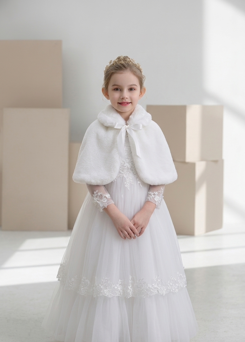 Chale Estola Casaco Infantil Branco de Pelúcia Batizado Casamento Festas